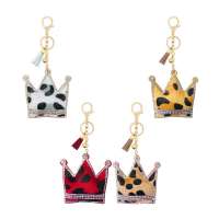 2020 new diamond-studded leopard print Korean velvet crown shape key chain key chain pendant luggage pendant small gift