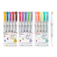 Zebra WKT8 5 colours dual tip water based odourless mildliner fluorescent highlighter brush marker pen set for student