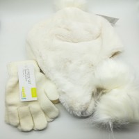 Fashion Kids White Fuzzy Ball Brushed Hat Gloves Sets Custom