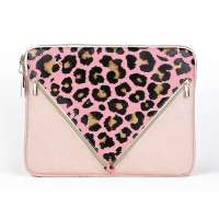 Custom Laptop Sleeve Waterproof PU Pink Black  Leopard Print Zebra-Stripe Laptop Bag Hand Case