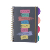 Good quality metal double spiral ring notebook with colored dividers cute OEM 5 subject notebook